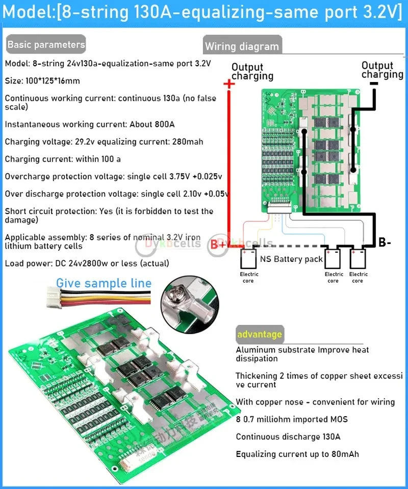6S 7S 8S 24V 50A 100A 130A li-ion Lifepo4 płyta zabezpieczająca baterię litową BMS balans narzędzie elektryczne RV falownik zasilanie awaryjne
