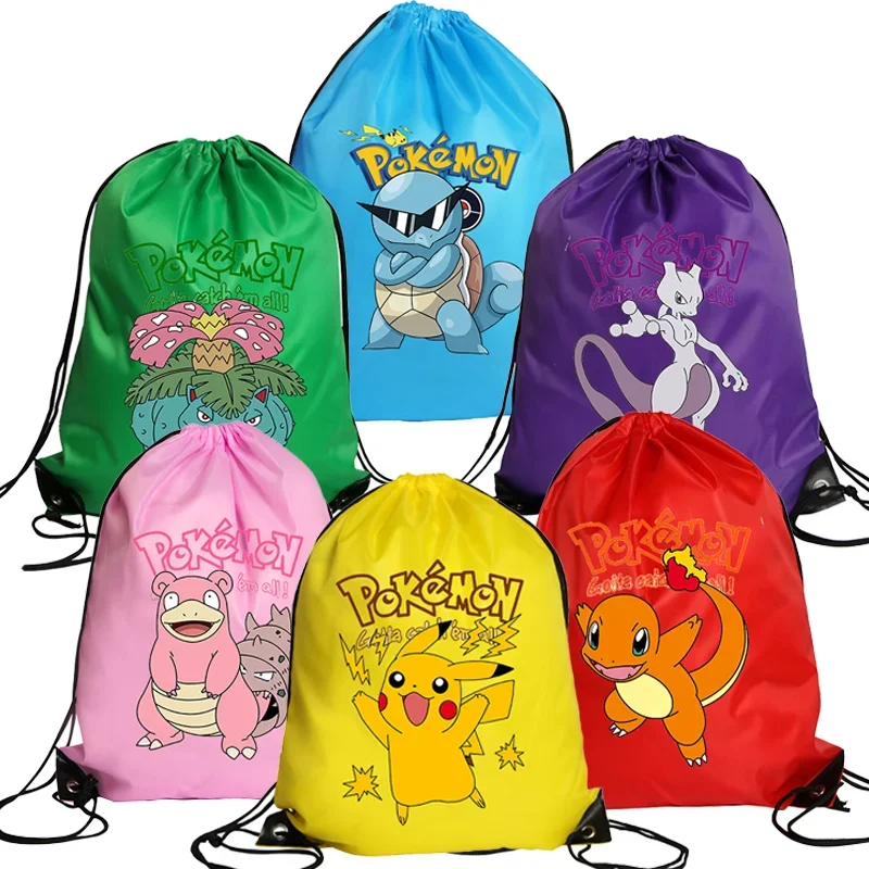 Pokemon Drawstring Bag Pikachu Polyester Storage Bag Game Anime Figure Backpackable Travel Bags Outdoor Hiking Bags Boys Gift