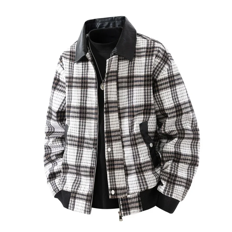 New Men's Spring Autumn Checkered Jackets Casual Color Blocking Coats Fashion Lapel Men's Wear High Quality Top Coats