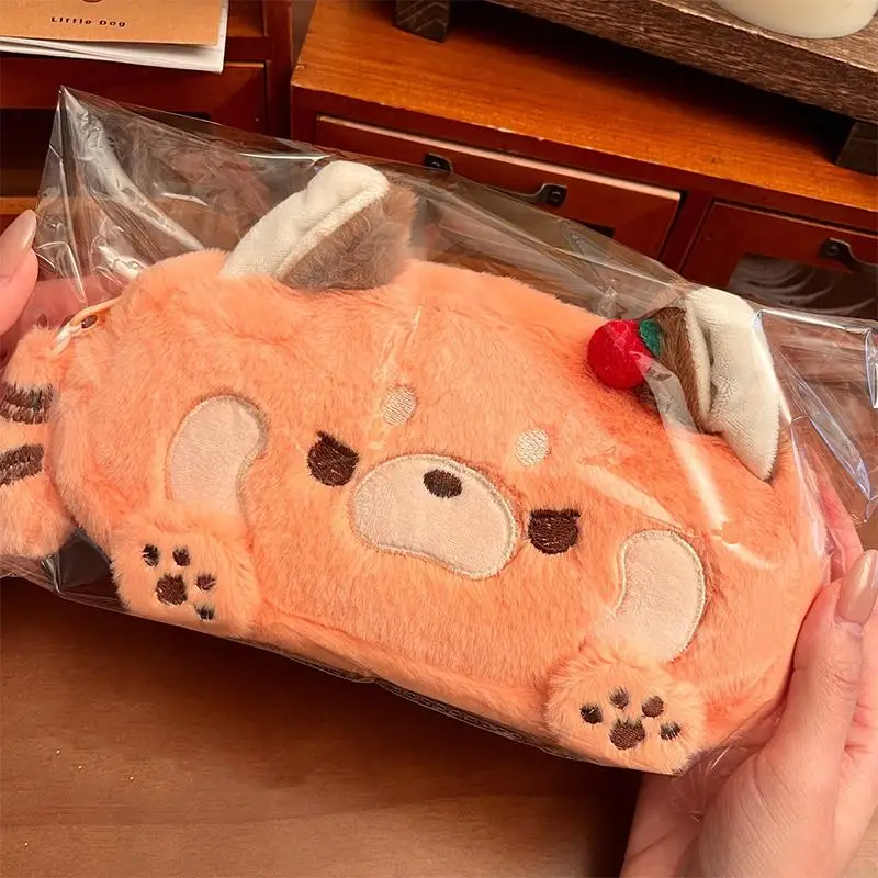 Little Raccoon Soft Fluffy Plush Pencil Case Embroidered Design Large Capacity Portable Stationery Holder for Travel School