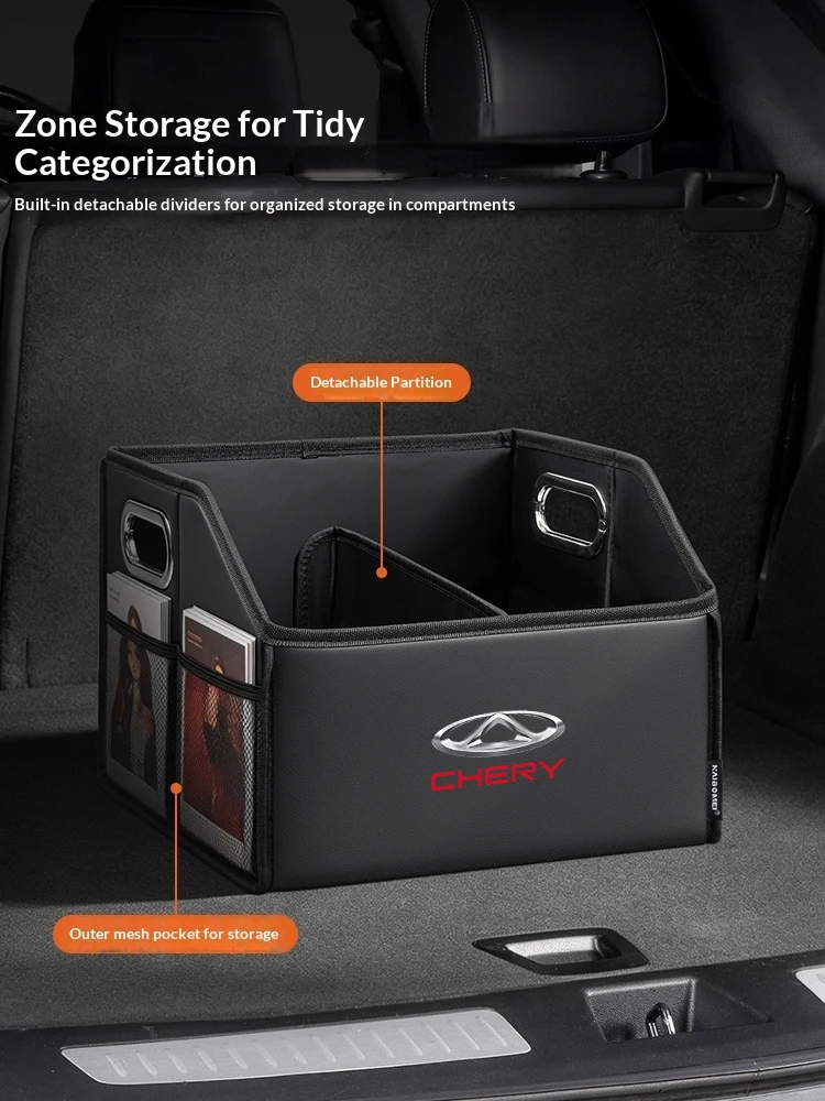 Pudełko do przechowywania w bagażniku samochodu, do CHERY TIGGO 2 5 4 TIGGO7 PRO TIGGO8 Plus ARRIZO 6 8 2025, Skórzany składany organizer, akcesoria samochodowe — 2