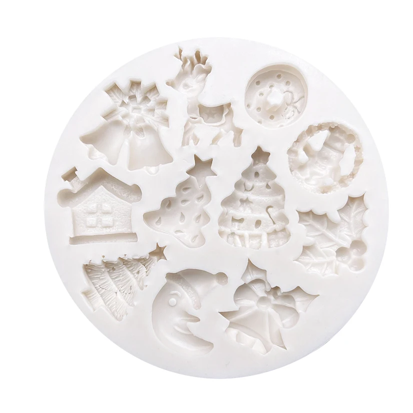 Christmas Tree Reindeer Jingle Bell Ornaments Silicone Sugarcraft Mold Chocolate Cupcake Baking Fondant Cake Decorating Tools