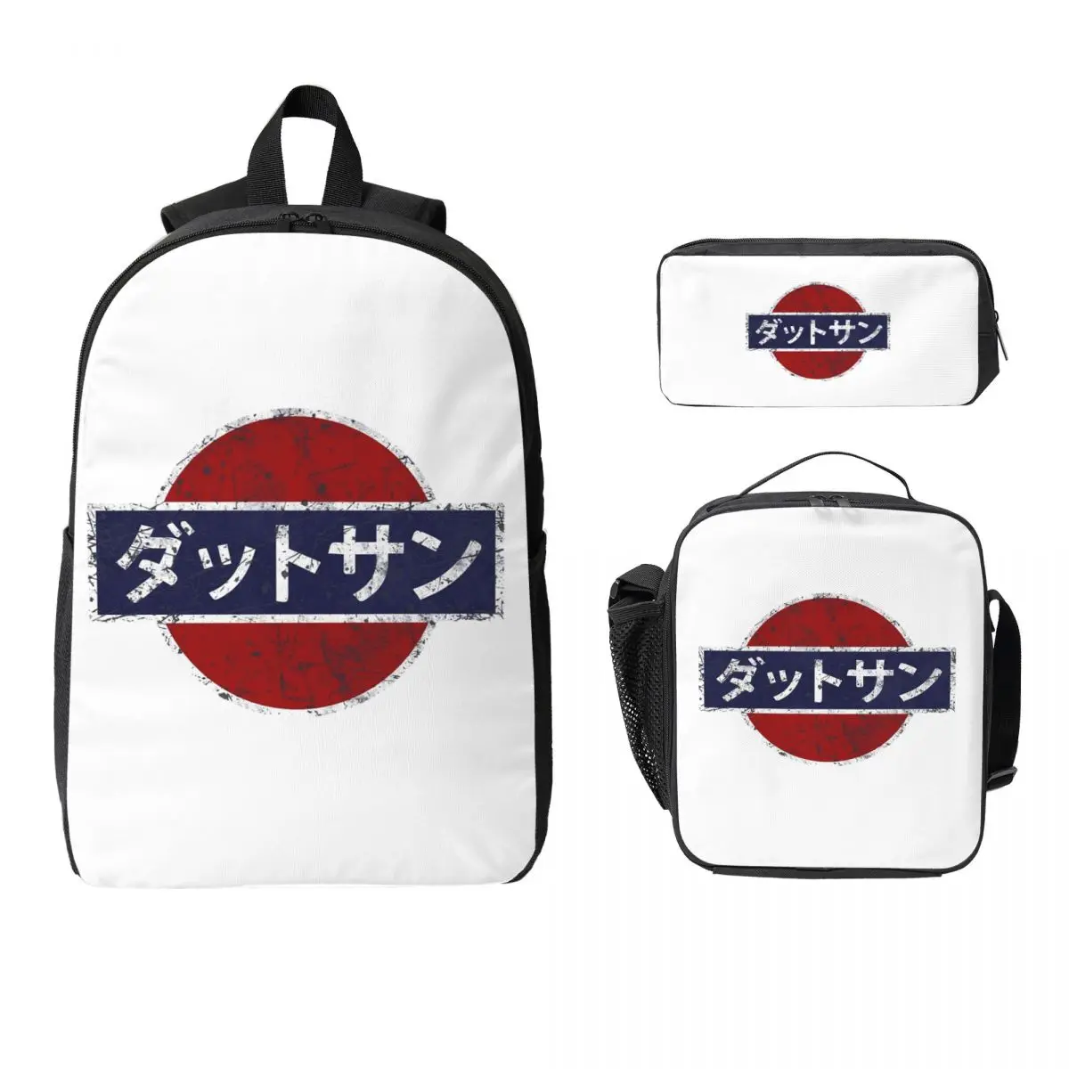 

Datsun Vintage Japanese Car Backpack Boys Girls BookBag School Bag Computer Shoulder Bags 3ps Insulated Lunch Bag Pencil Case