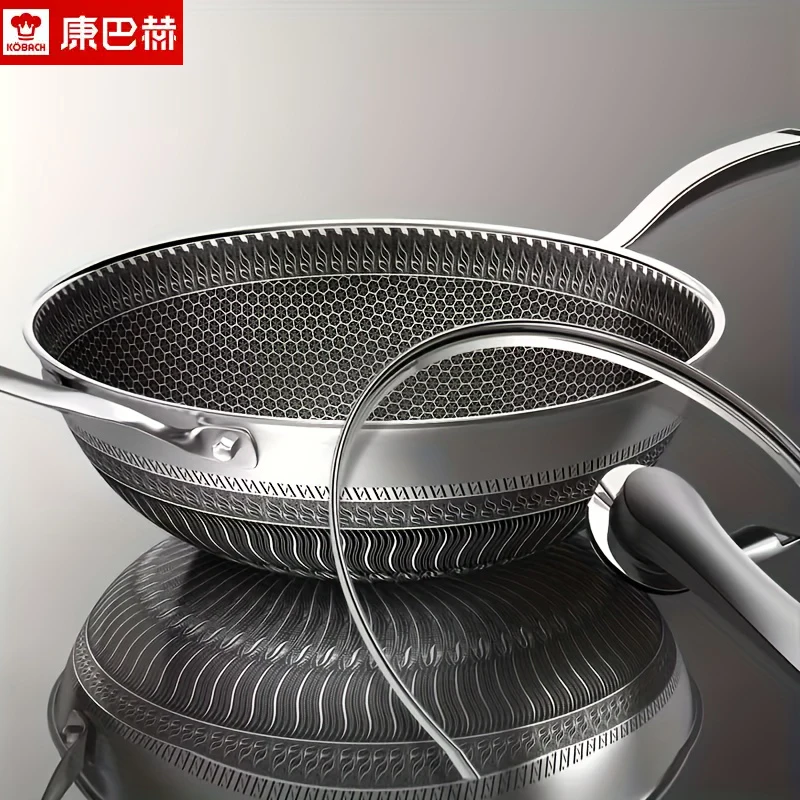 

Сотовая сковорода вок KOBACH из нержавеющей стали с антипригарным покрытием для яиц и блинов 26/28 см, китайский вок, бытовая кастрюля для приготовления пищи, кухонная плита