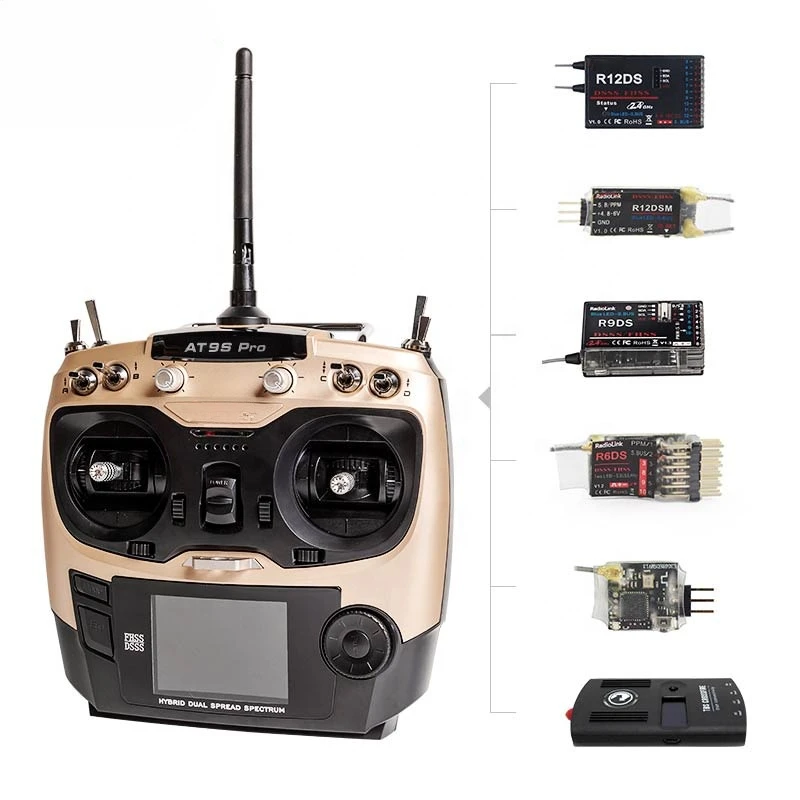 AT9S Pro10/12 Channels  2.4GHz RC Radio Transmitter and Receiver R9DS For Bait Boat/Glider Airplane/Quadcopter RC Toy