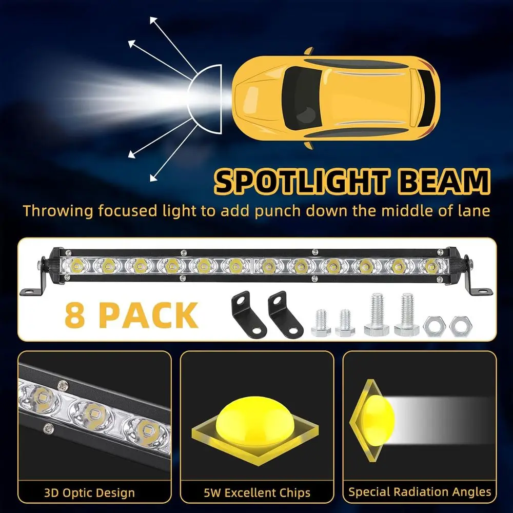 Fascio combinato barra LED sottile da 14 pollici e 6 pezzi, 36 W, 3600 LM, impermeabile IP67, per ATV, UTV, camion, barche, luci fuoristrada 12 V-24 V