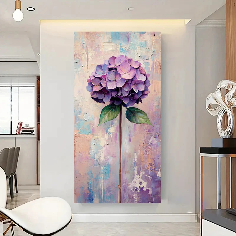 1pc Frameless Floral Canvas Wall Art Purple Hydrangea Print, Modern Farmhouse Style, Vertical Wall Decor for Living Room Poster