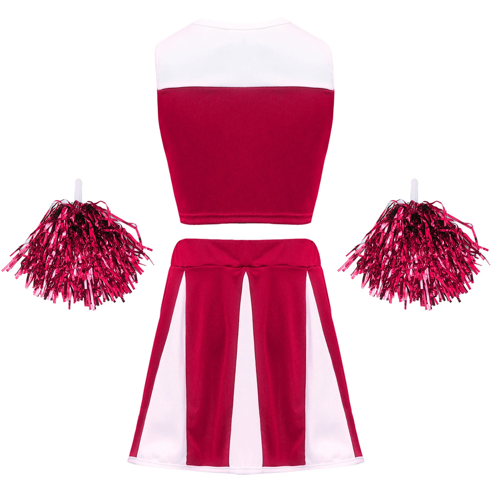 School Girls Cheerleading Costumes Sleeveless Short Top And Skirt And Hand Flower for Football Games Cheerleader Dance Uniform
