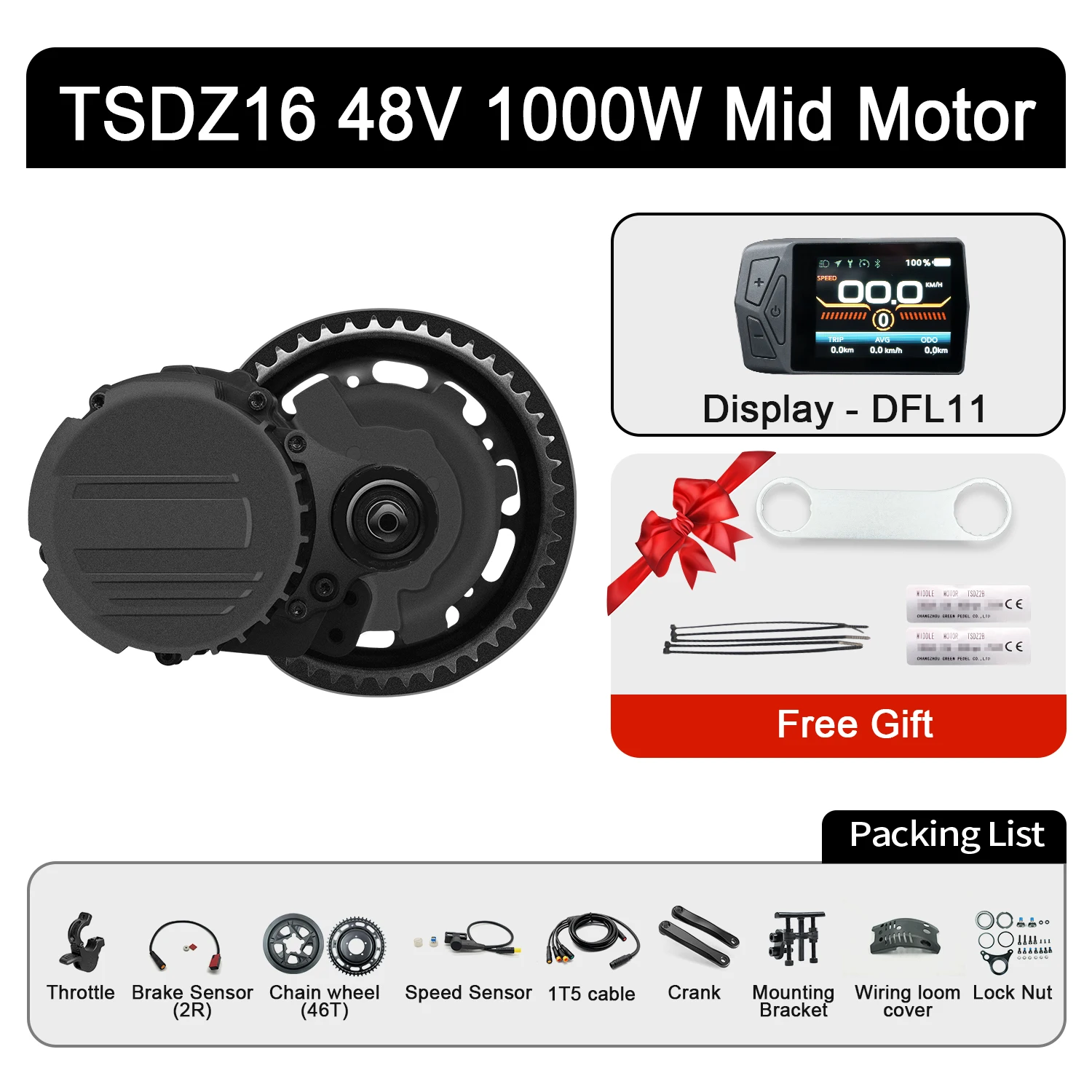 Tongsheng Mid Motor TSDZ2B 36V 250W 350W TSDZ8 48V 750W Mid Drive Motor VLCD5 DFL11 Elektrische Fiets Ebike Ombouwset