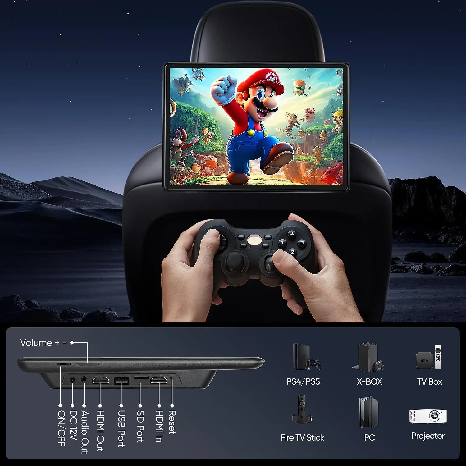 2025 أفضل شاشة IPS لمسند الرأس للسيارة مقاس 13.5 بوصة تعمل بنظام أندرويد 14 واي فاي ومشغل فيديو للكمبيوتر اللوحي 2G + 32GB ROM BT FM Miracast 1080P HDMI Mirroring #5