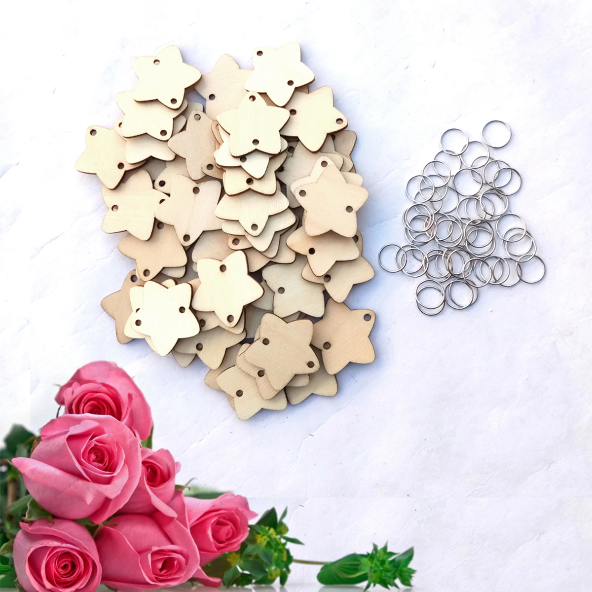 

100pcs Photo Prop Diy Decor Wood Piece Hanging For Birthday Party Wedding Decoration Handicraft Sewing Supplies ( Star Wood
