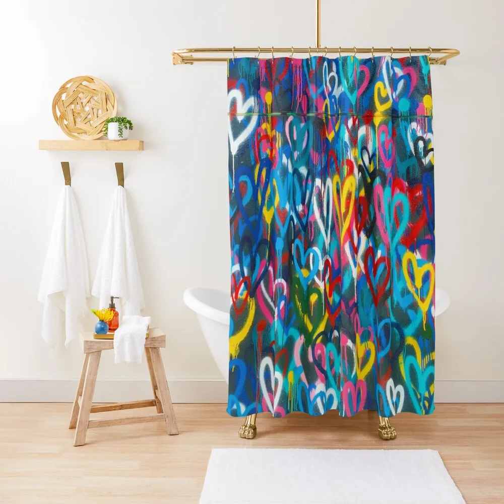 

Graffiti Urban colorful graffiti city wall chaotic hearts pattern painting grunge rainbow love Shower Curtain