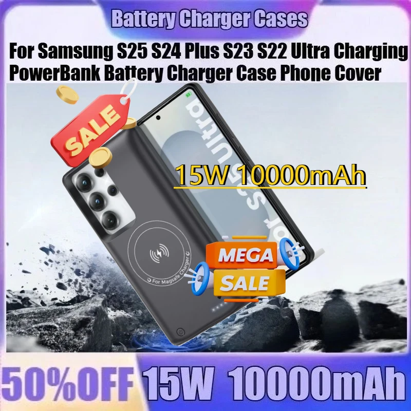 

For Samsung S25 S24 Plus S23 S22 Ultra Charging PowerBank Battery Charger Case Phone Cover 10000mAh Wireless Charger Power Bank