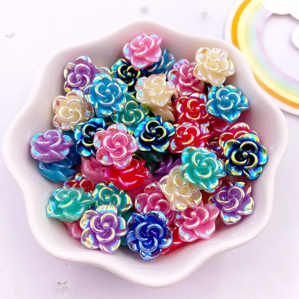 50pcs AB Resin Cute Colorful 12mm Flower  Gem Flatback Applique Wedding Scrapbook DIY Hair Bow Craft Supplie Craft SL704