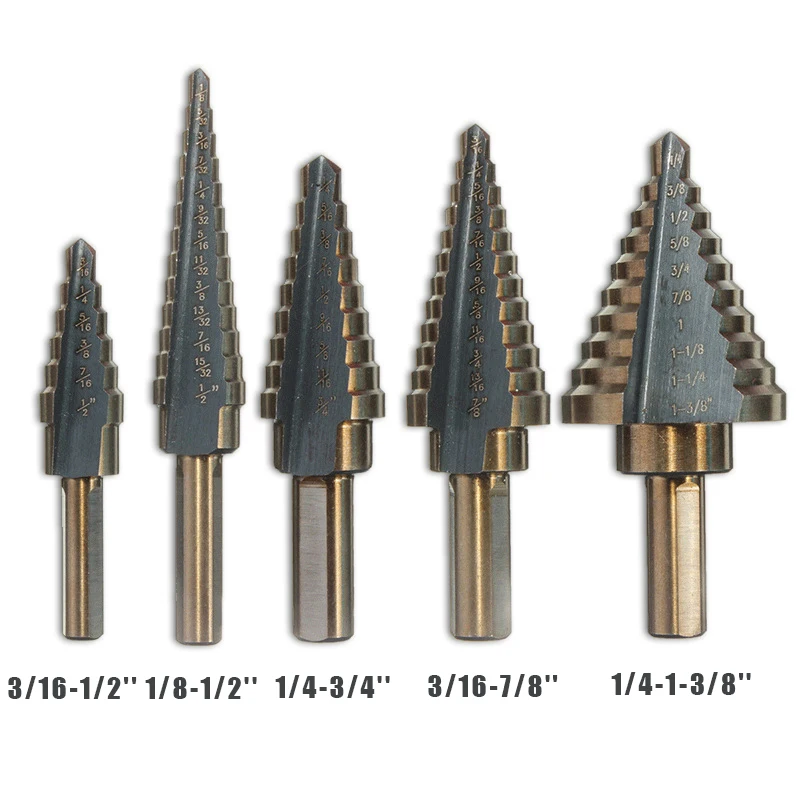 5pcs HSS Metric/Inch Cobalt Step Drill Bit Set Multiple Hole 50 Sizes Case High Speed Steel Metal Drilling Tool for Metal Wood