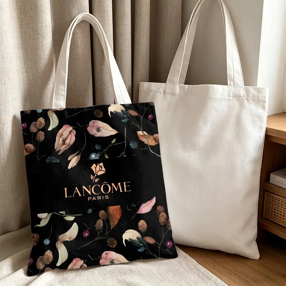 Fashion Pattern L-Lancome Storage Bags Double-Sided Printed Canvas Tote Bag Large Capacity Reusable Shoulder Shopping Bag