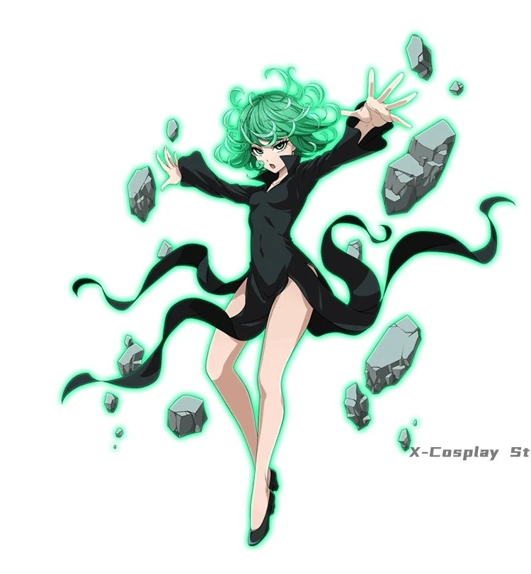 One Punch Man Cosplay Costume com Peruca para Mulheres, Roupa de Halloween, Tornado of Terror, Senritsu No, Tatsumaki, Vestido Preto, Menina, Criança, Adulto