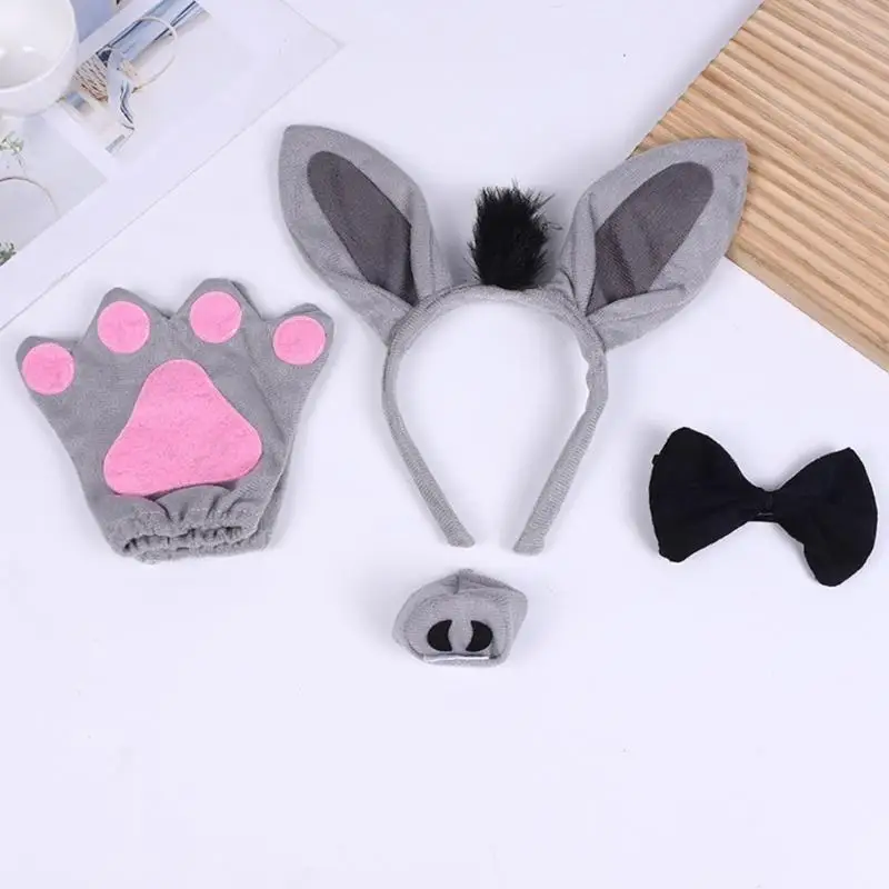 Disfraz Animal burro 39BB, incluye diadema, cola, pajarita, nariz, disfraz juego rol animales Halloween, para