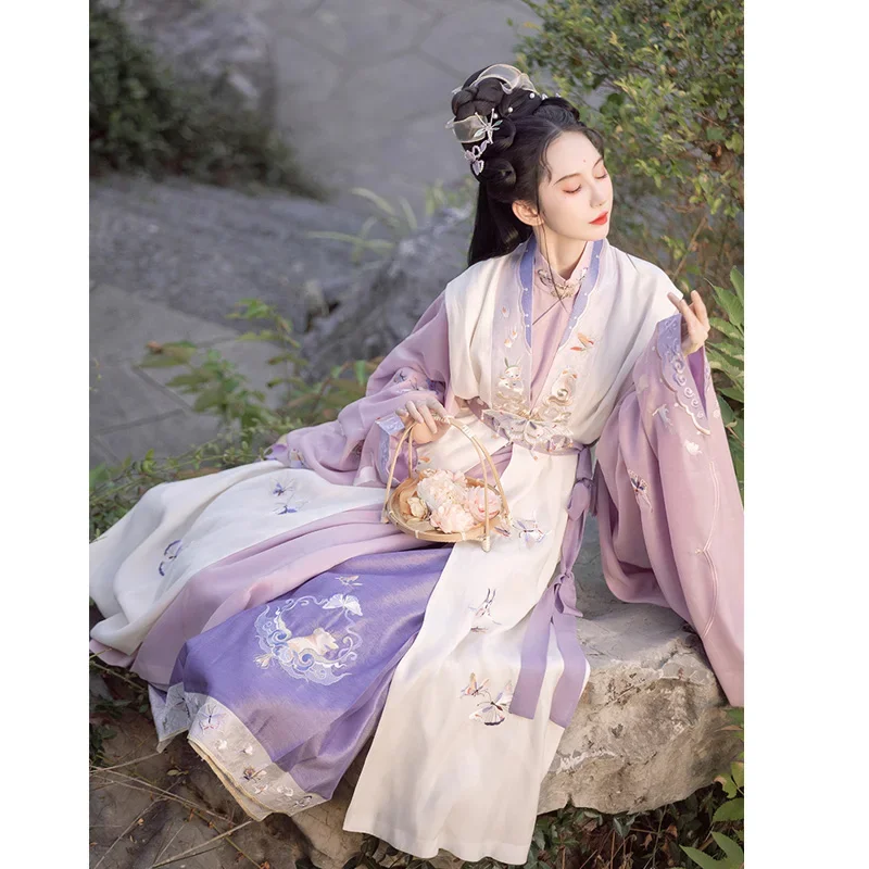 ZhongLingJi-Robe Hanfu Brodée Papillon de la ociastie Ming Originale pour Femme, Robes de brevFolklorique Traditionnelles Chinoises DegradStage