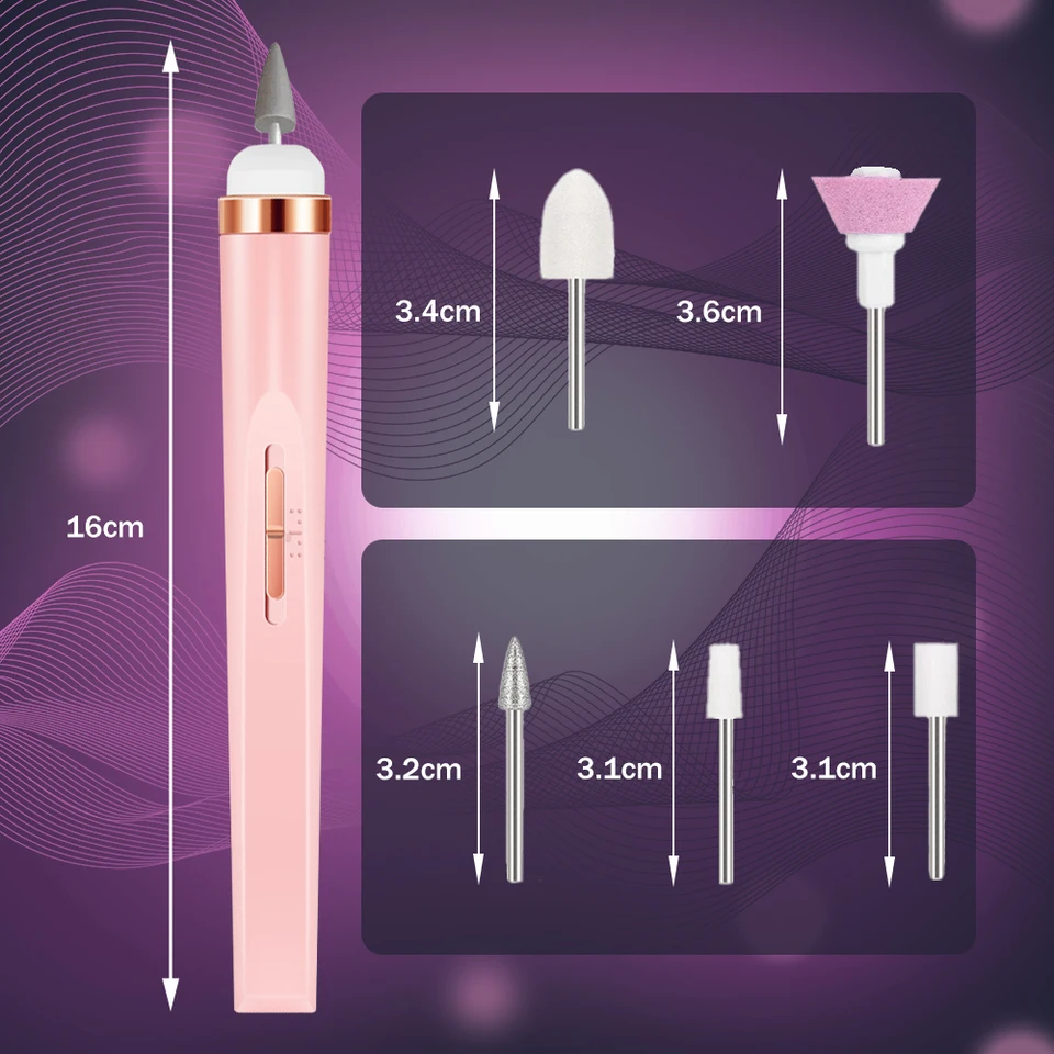 YIKOOLIN Lima eléctrica 5 en 1 con luz LED, 4 velocidades, inalámbrica, set de cuidado y manicura 6