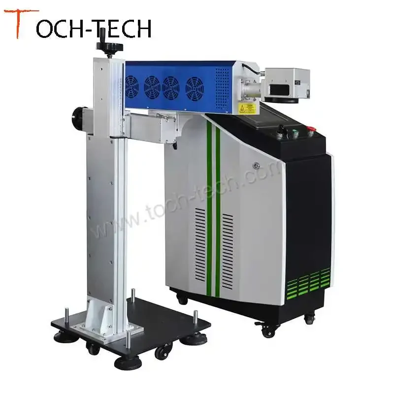 Laser Flying Marking Machine 60W 30W Co2 Metal Tube Fiber Laser Engraver 10inch Touch Screen Controller