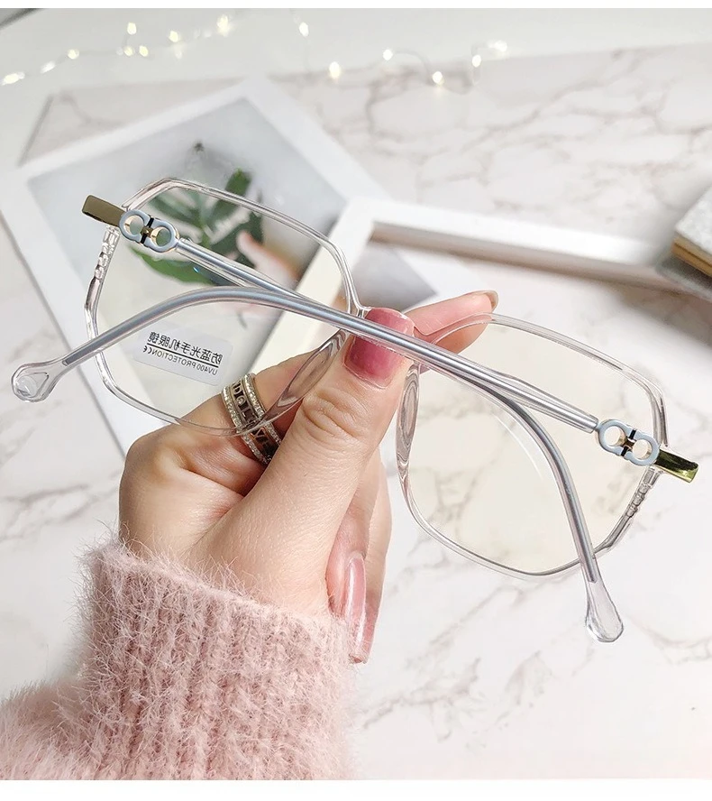 Modische Myopiebrille mit großem Rahmen, hochauflösende Anti-Blaulicht-Brille für Frauen, ultraleichte Computerbrille – Detail 8