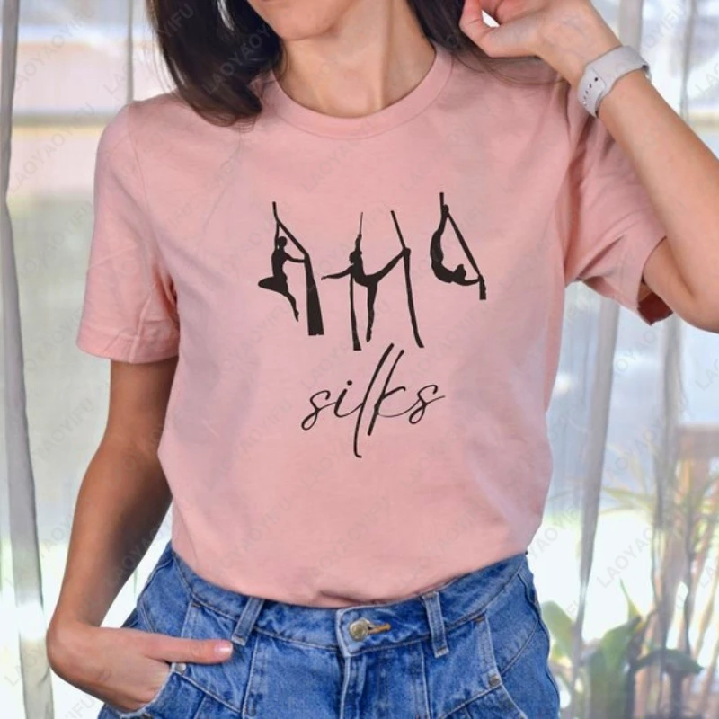 Silks Aerials Comfortable Cotton T-Shirt Stylized Circus Vibe Minimalist Classy Elegant Modern Graphic Tops Retro Women Clothes