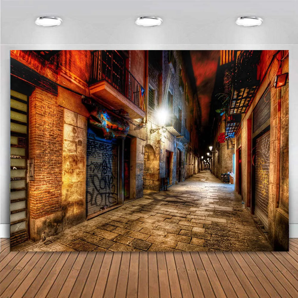 Dark Street Horror Alley Backdrop Halloween Photography Background Scary Gothic Landscape Old Abandoned City At Night