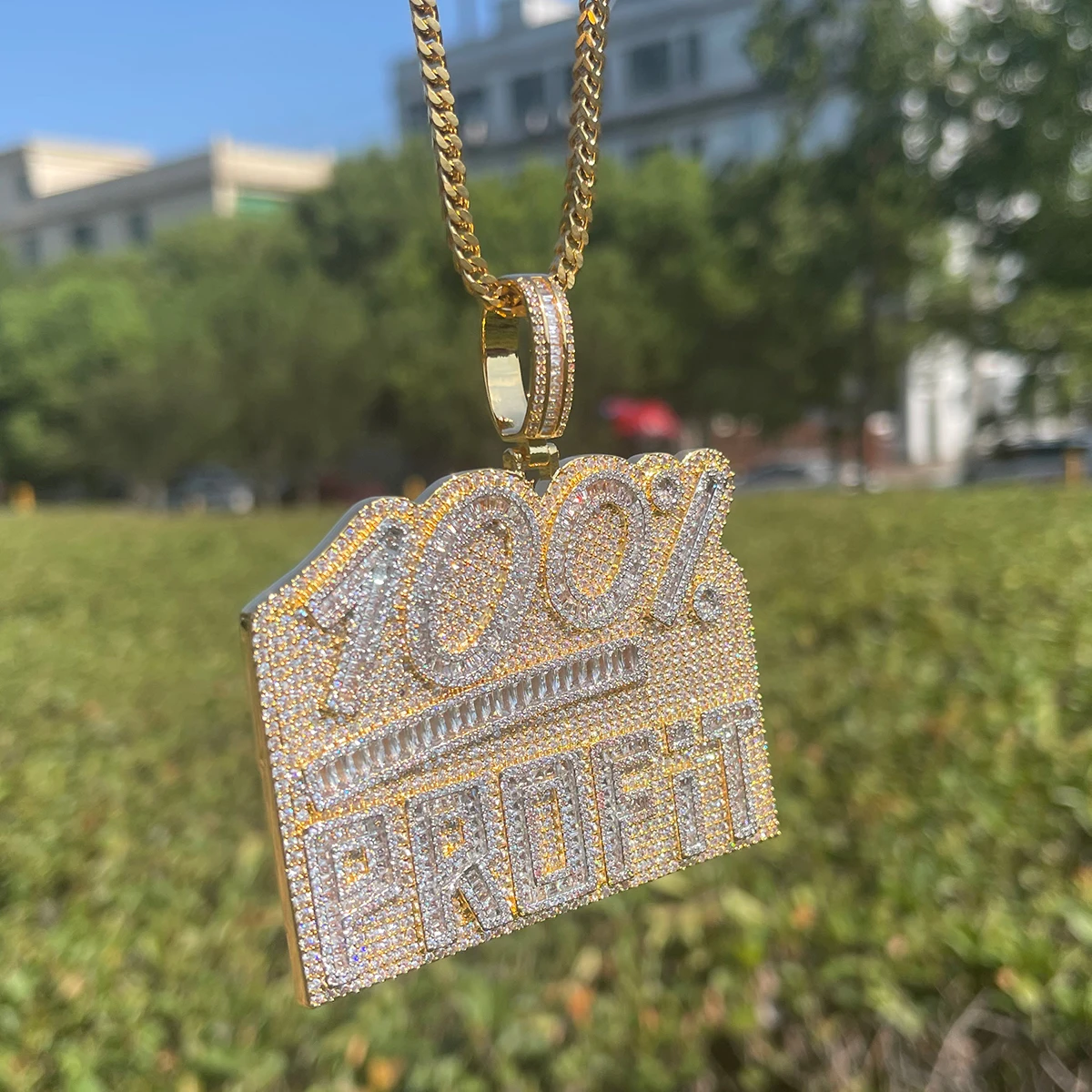 Bubble Letter Iced Out Necklace for Men 100% Perfect Prong Cubic Zirconia Pendants Real Gold Plated Hip Hop Jewelry