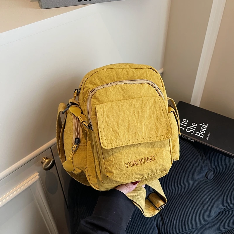 

Повседневные нейлоновые портативные женские сумки через плечо на молнии, дизайнерские однотонные швейные нитки, маленькая квадратная сумка, женские сумки на плечо