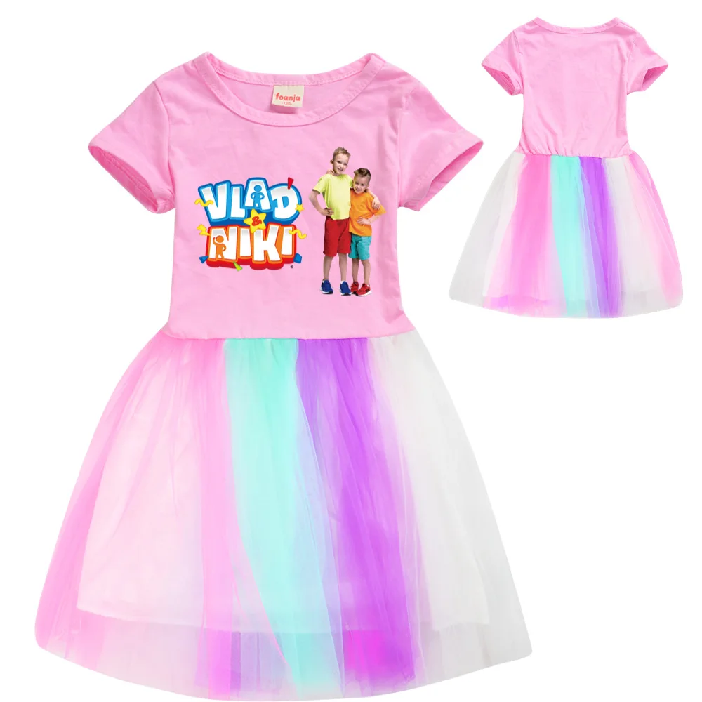 

Vlad Niki 2026 Summer Kids Dresses for Girls Short Sleeve T-shirt Dress Baby Children Birthday Clothing Cartoon Printed Outfits