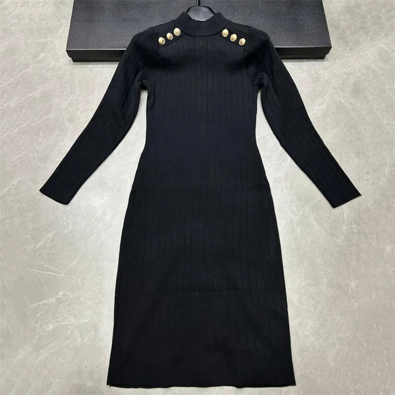 

Женское платье 2026, весеннее новое эластичное трикотажное облегающее длинное платье с металлическими пуговицами, декоративное облегающее платье на бедрах, вечерние платья y2k