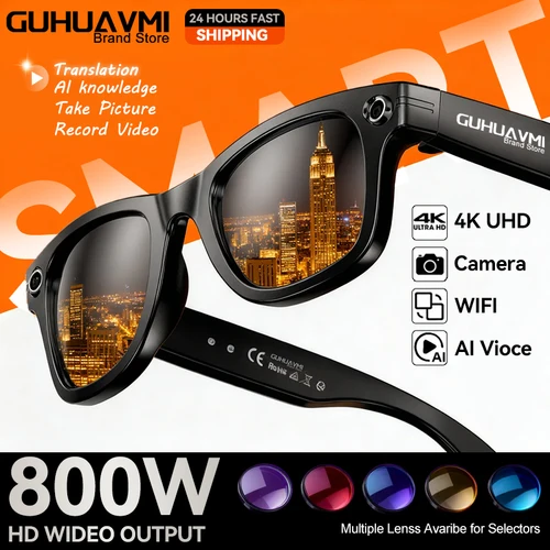 Gafas inteligentes AI 800W, cámara HD antivibración, grabación de vídeo, traducción de idiomas, gafas de sol, Bluetooth, llamada, reproducción de música, hombre y mujer