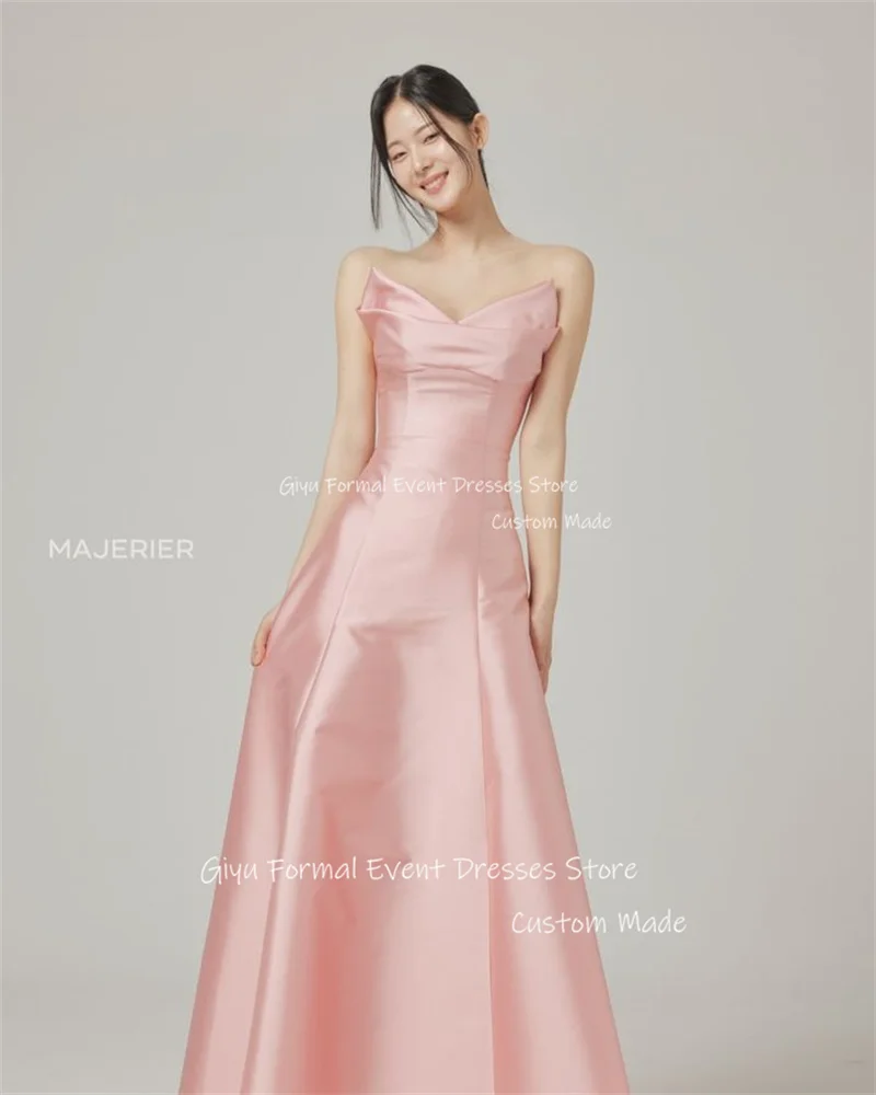 Giyu Elegante Blush Roze Avondjurken Korea Bruiloft Fotoshoot V Hals Zacht Satijn Bruid Jurk Formele Feestjurken