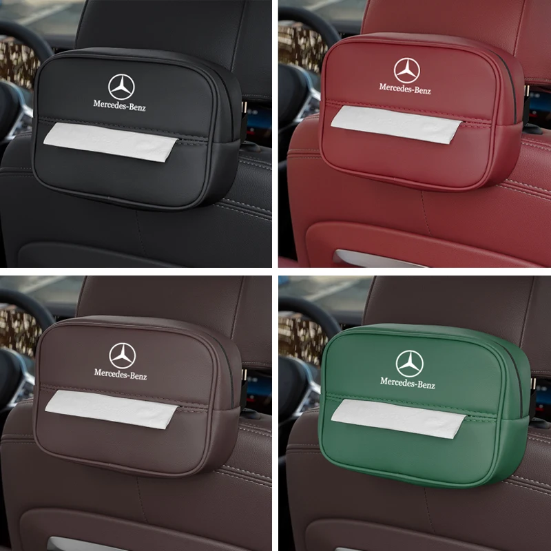 Car Tissue Box Seat Back Leather Tissue Storage Bag For Mercedes Benz AMG W203 W206 W220 W205 W211 W212 W210 W108  Auto interior