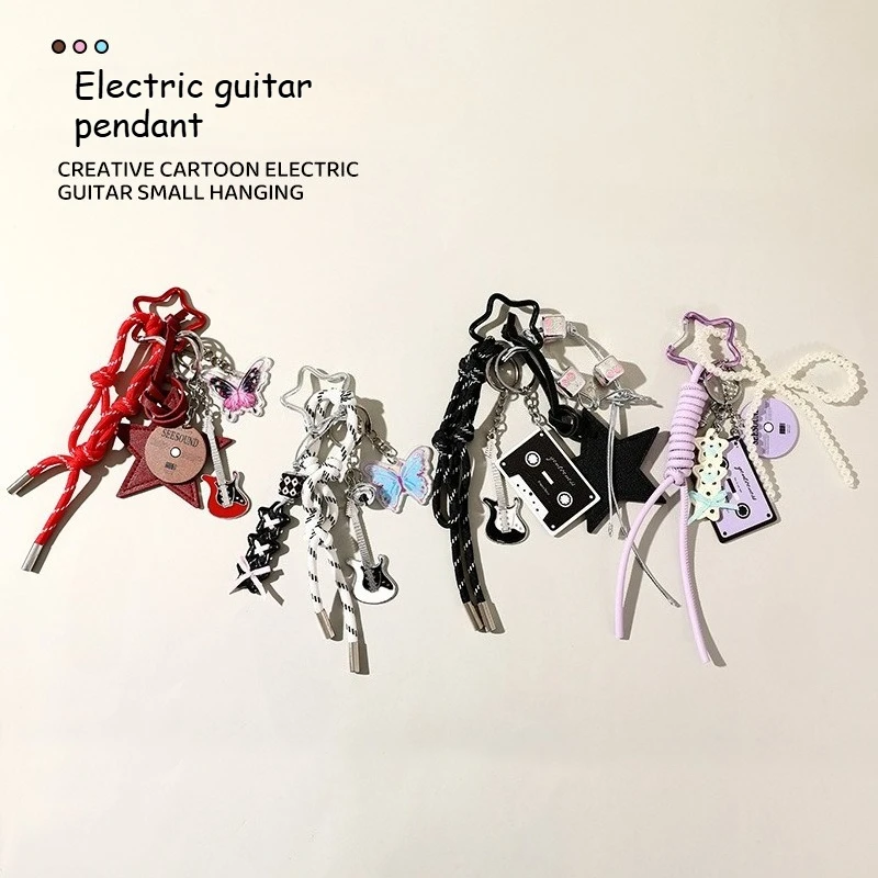 handwoven-bag-charm-ornament-chain-cute-guitar-keychain-for-women-high-end-backpack-pendant