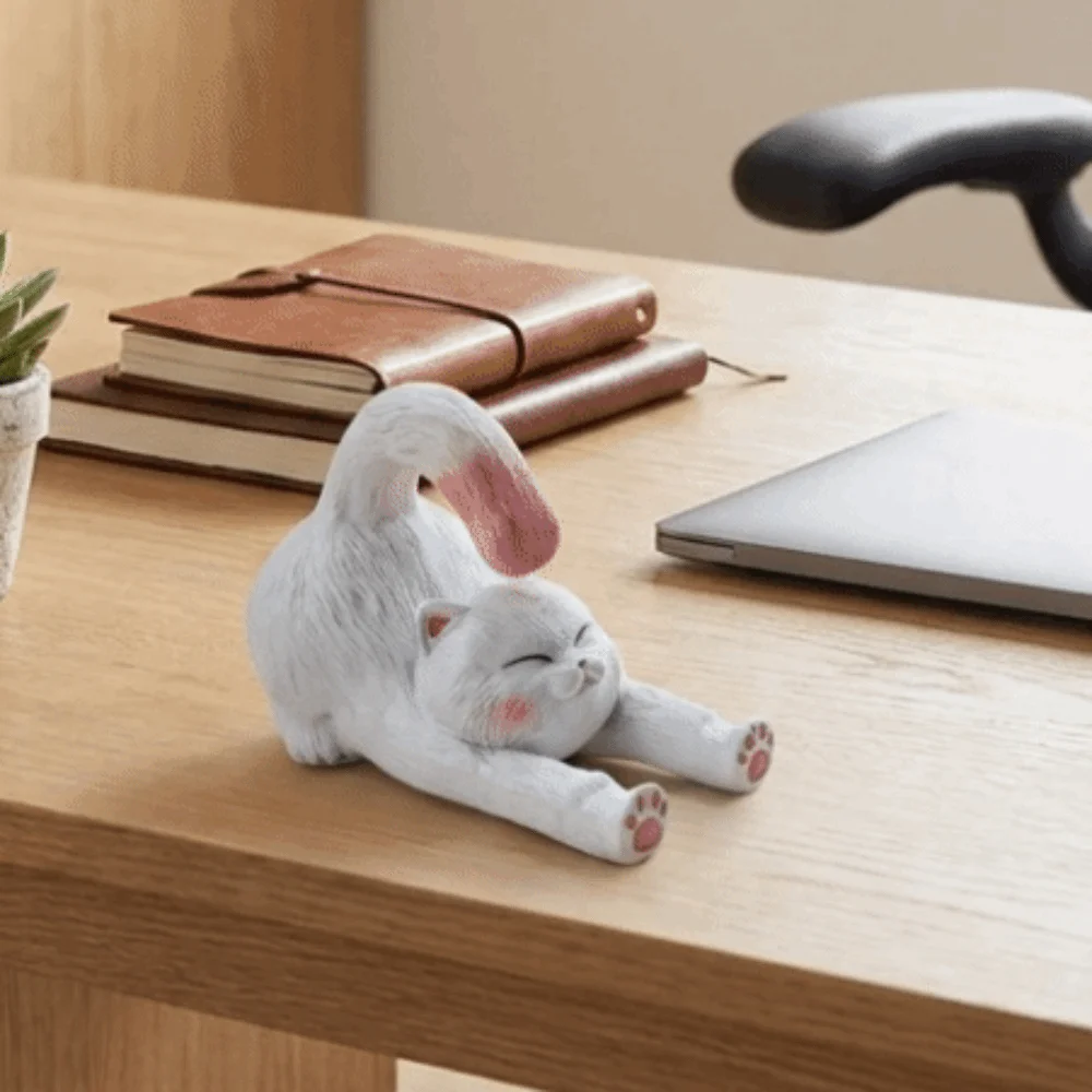Cute Lovely Lazy Cat Ornament Exquisite Resin Cat Phone Holder Cat Model Realistic Kitten Stretching