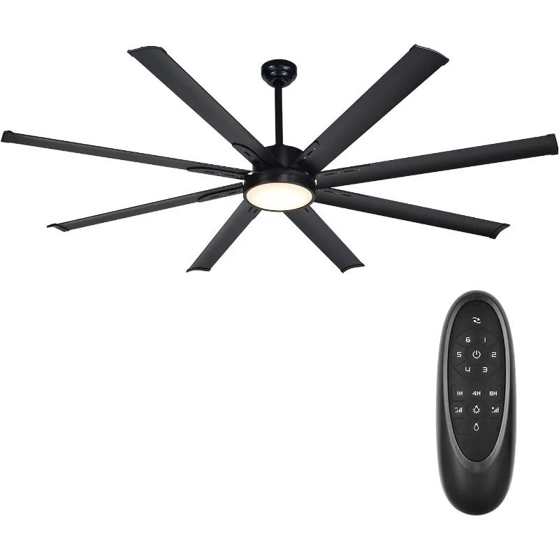 72 Inch Industrial DC Motor Ceiling Fan with LED Light, ETL Listed Damp Rated Indoor or Covered Outdoor Ceiling Fans for Living