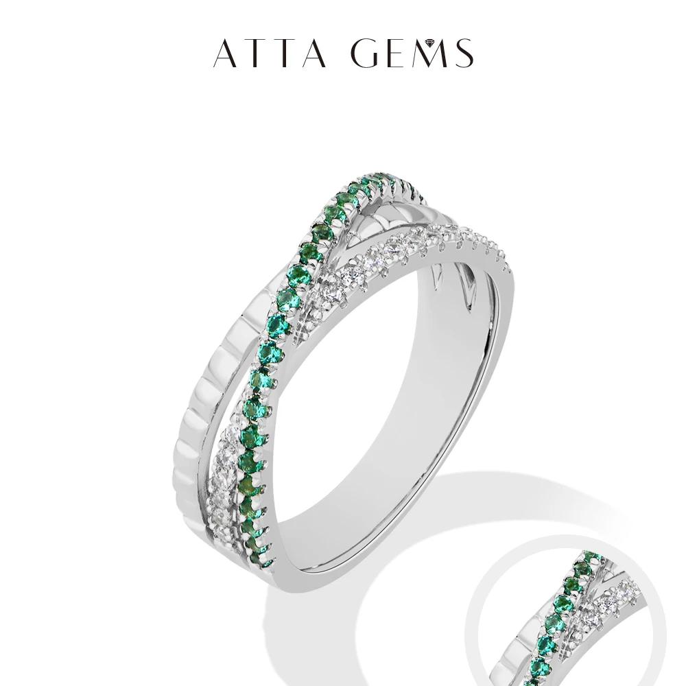 

ATTAGEMS Stacking Crossed Wedding Rings 925 Sterling Silver Lab Zambian Emerald White Zircon Women's Ring for Party Fine Jewelry