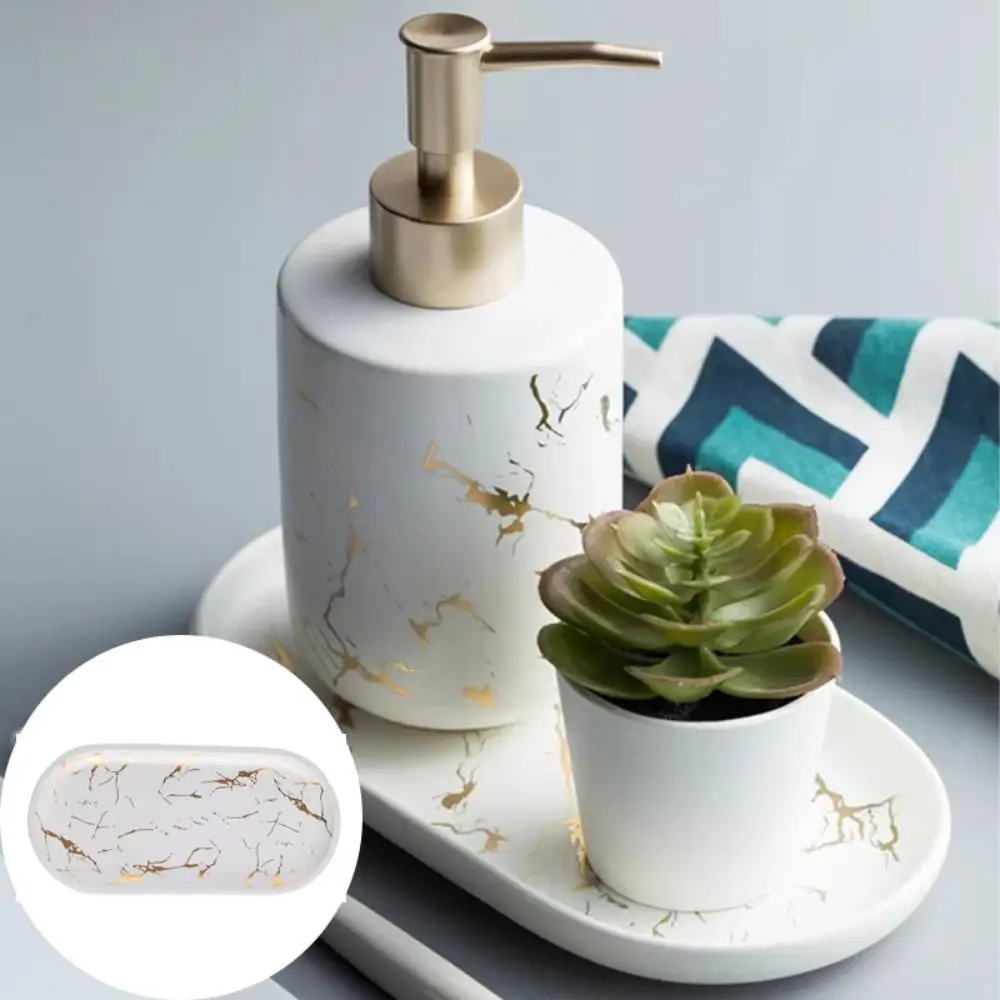 

Marble Texture Nordic Marble Tray Glazed Golden Pattern Oval Shape Ceramic Oval Plate Luxury Design Porcelain Material