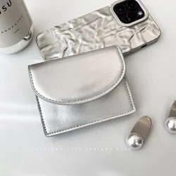 Cartera plateada de versión coreana para mujer, billetera simple para estudiantes, bolso para tarjetas