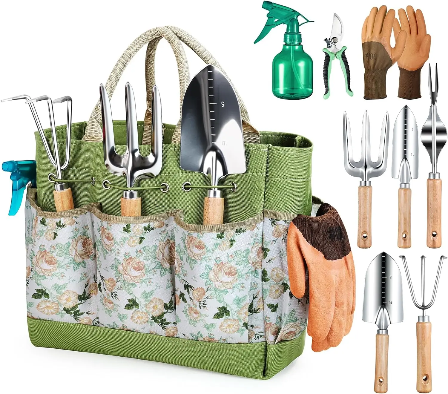 

Gardening Tool Set 9 Pcs Heavy Duty Stainless Steel Blade Garden Hand Tool Kit with Fashion Bag