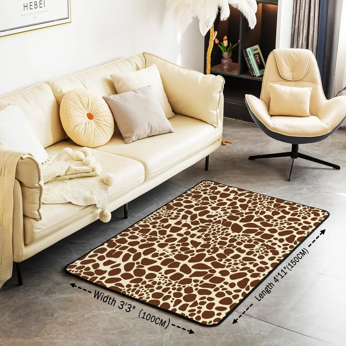 Giraffe Print Area Rug Geometric Brown Giraffe Rug Wild Animal Theme Skin Pattern Indoor Floor Mat for Kids Safari Animal Skin