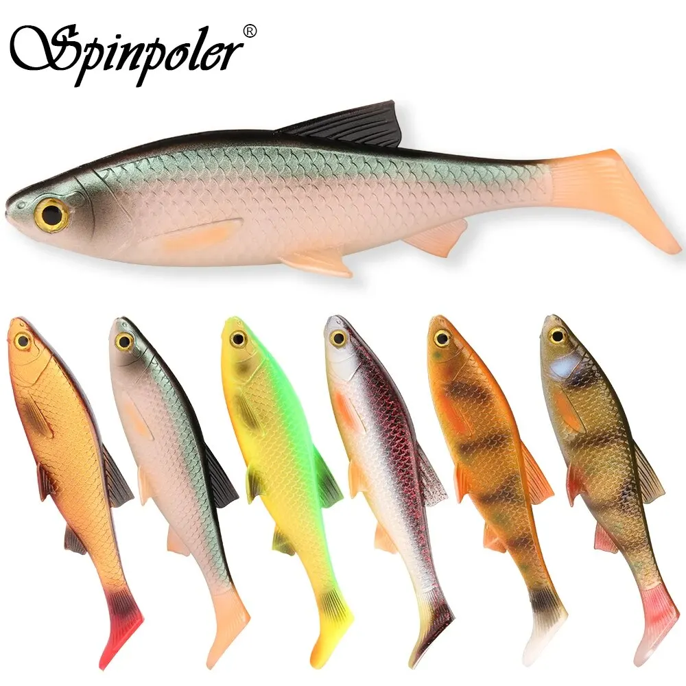 Spinpoler 3D River Roach Fishing Lure Soft Bait T Paddle Tail Baitfish Shad Strike Silicone Plastic Swimbait Wobbler Pike Bass