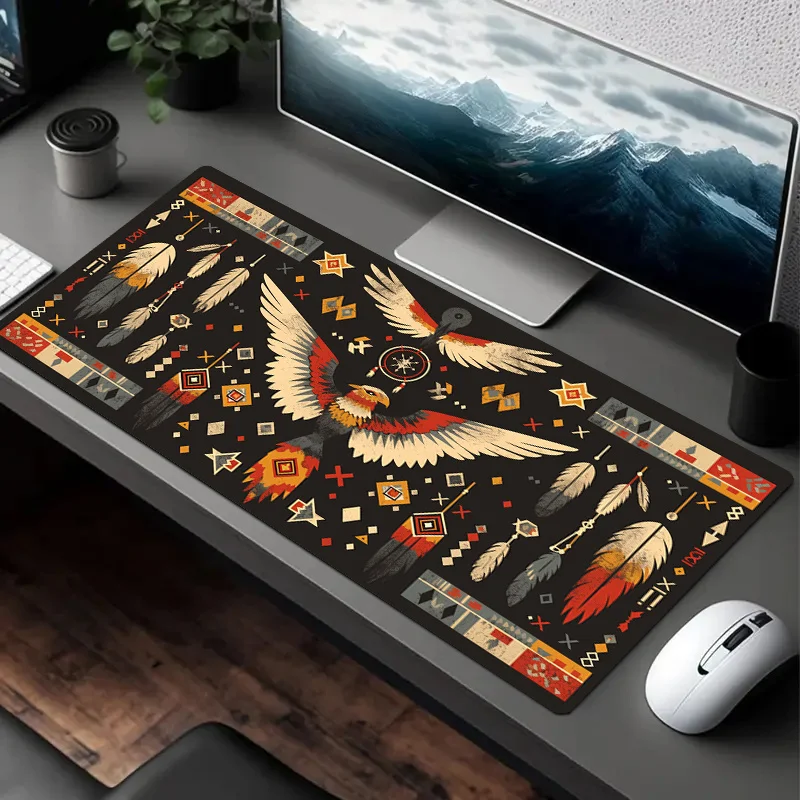 Native American-Inspired Eagle Design Mouse Pad - Durable Polyester Fabric with Vibrant Geometric Patterns, Perfect for Office,