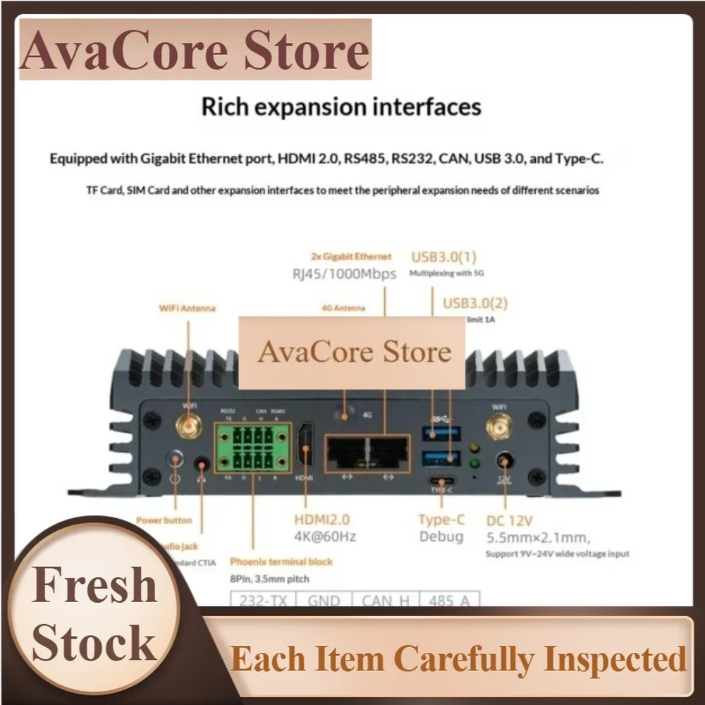AvaCoreFirefly EC-A186JD4 Industrial AI Computer, SOPHON CV186 Chipset, 7.2TOPS Performance, Embedded Edge Computing Device