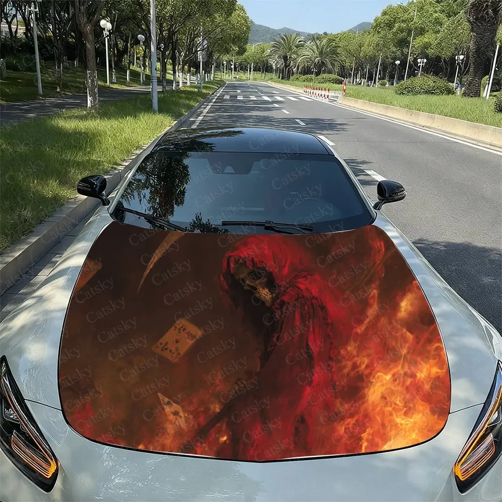 Death Flame Card Car Hood Sticker, Easy To Install And Remove, Independence Day Car Decoration, Suitable For A-class Sedan Exter