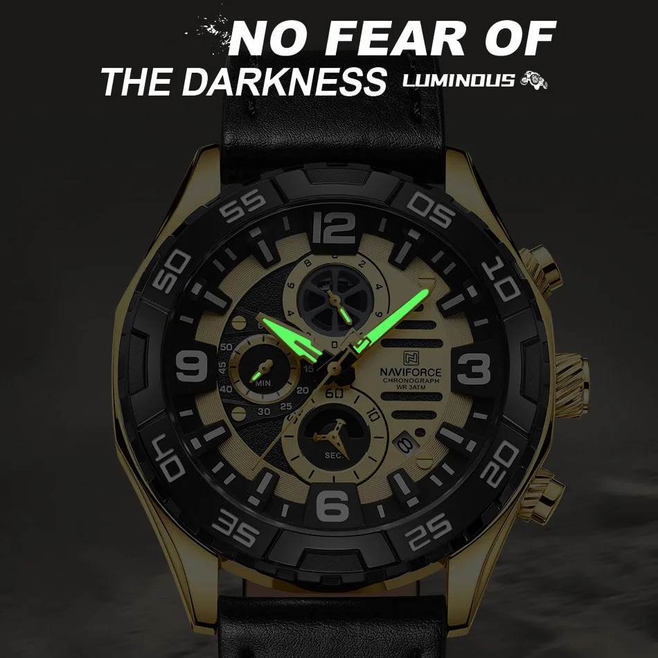 NAVIFORCE Brand Luxury Men Watch Waterproof Luminous Chronograph Sport Leather Strap Date Quartz Wristwatches Relogio Masculino