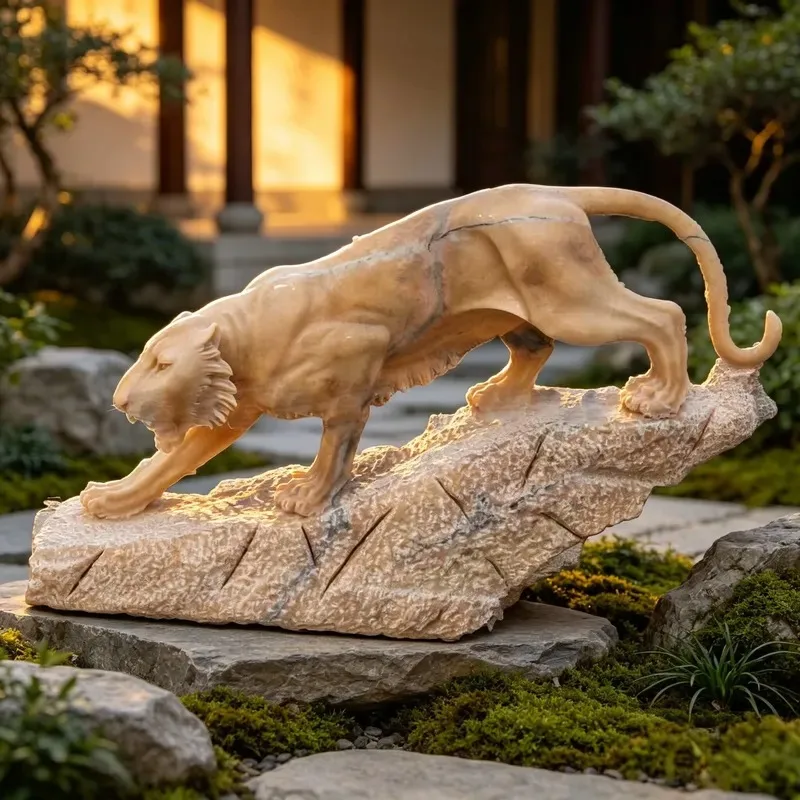 Sunset Jade Solid Downward Sloping Tiger Shaped Crafts Textured Rock Base Suitable For Manor Chinese Garden Outdoor