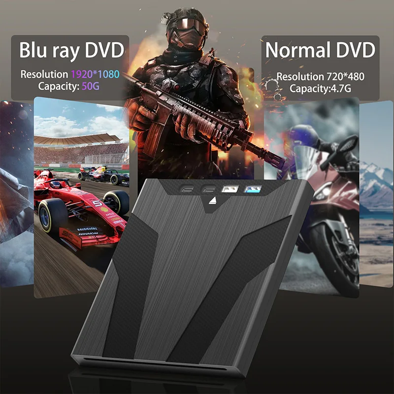 7 in 1 External Blu ray Drive with Storage Bag Sucker Type CD DVD Burner Writer Bluray Player for Laptop PC Windows 11 10 MAC OS